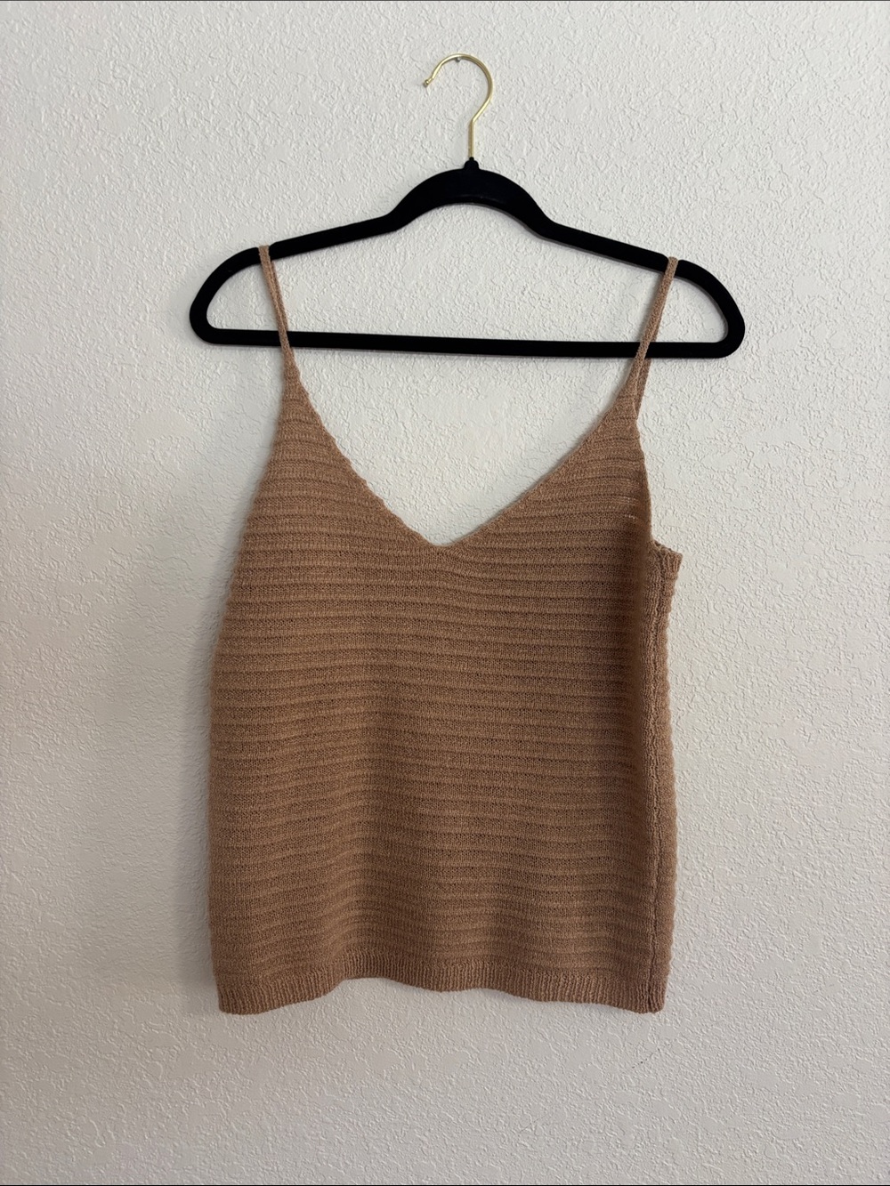 Women’s Camel Knit V-Neck Cami Tank Top